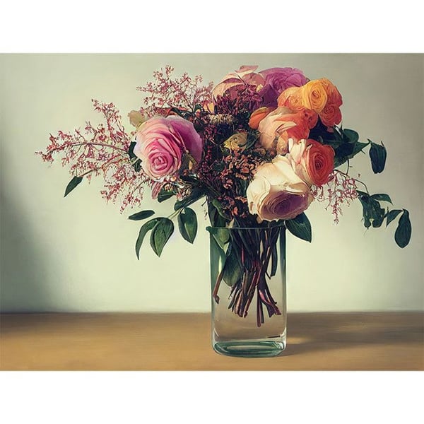 Diamantmålningssats - Blombukettmodell - Blommor - Pioner - 40x30cm