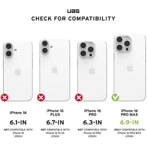 Urban Armor Gear Bundle Plyo MS Fodral/Magnetslinga Kompatibel med Apple iPhone 16 Pro Max (Trådlös laddning/Kompatibel med la