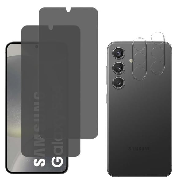 Skyddfilm - Phonillico - Samsung Galaxy S24 - Svart Härdat Glas - Anti-Spion - Pack 2