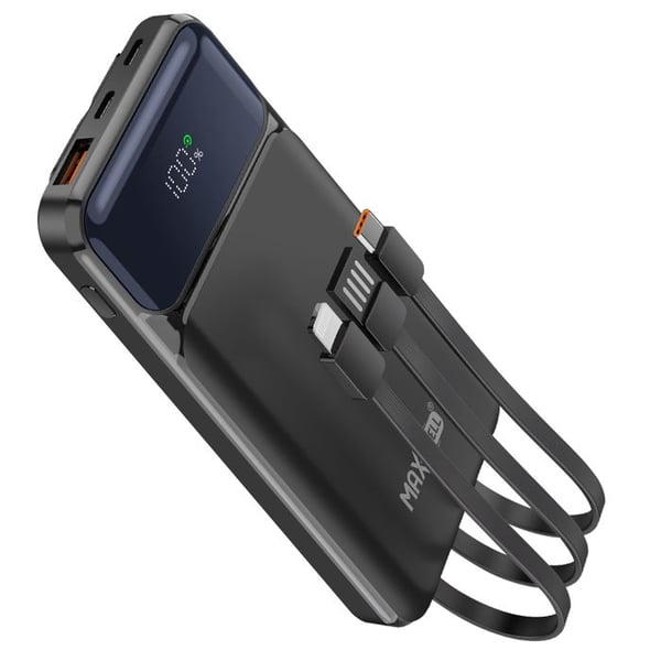 Powerbank - MAX EXCELL - 10000mAh - USB QC 3.0 - USB-C PD - Inbyggda kablar