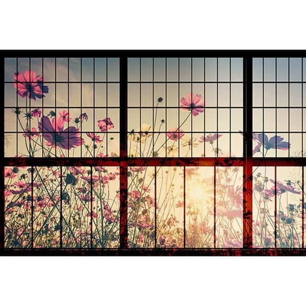 Tapet Fönster M1-No.60881 Digitaltryck Röd Svart Blomsteräng