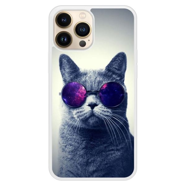 Silikonskal med förstärkning och tryck kompatibel med Apple iPhone 13 Pro Max Katt med glasögon