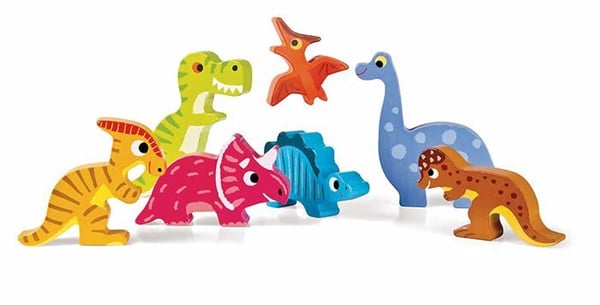 Puzzle - JANOD - Chunky Puzzle Dinosaurer 7 stk - Træ 3D - Tykkelse 1,5 cm - Fra 18 måneder