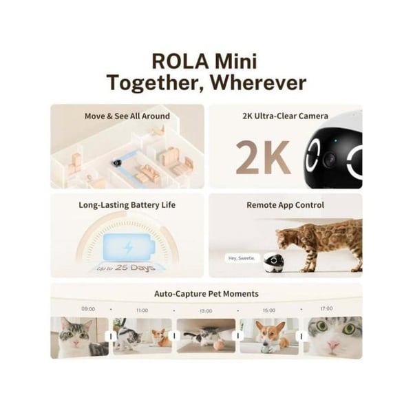 Enabot Rola Mini Overvågningskamera til Dyr 2K Smart med Nattesyn
