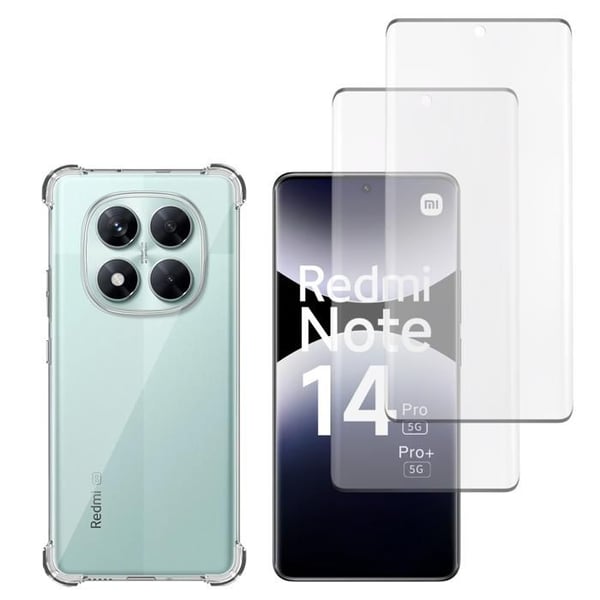Stöttålig skal - Phonillico® - Xiaomi Redmi Note 14 PRO 5G - Mjuk - Transparent - 2 Härdat glas