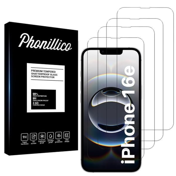 Filmm för skydd av skärm - Phonillico® - iPhone 16e - 4-pack - Härdat glas - Rep-resistant