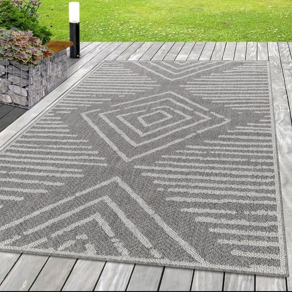 Grå matta med randiga rutmönster i sisal för inomhus- och utomhusterrasser, balkong, kök, vardagsrum (Dimension: 160x230 cm)