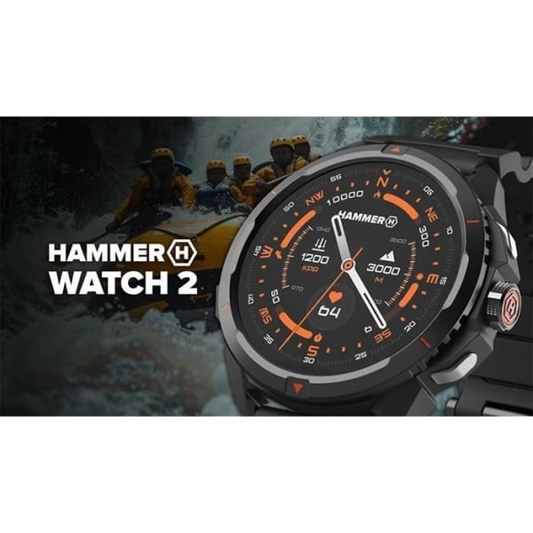 Hammer Watch 2 Smartwatch, AMOLED-skärm med Gorilla Glass, GPS, 530 mAh, upp till 13 dagars batteritid, Sportläge, Integrerad ficklampa