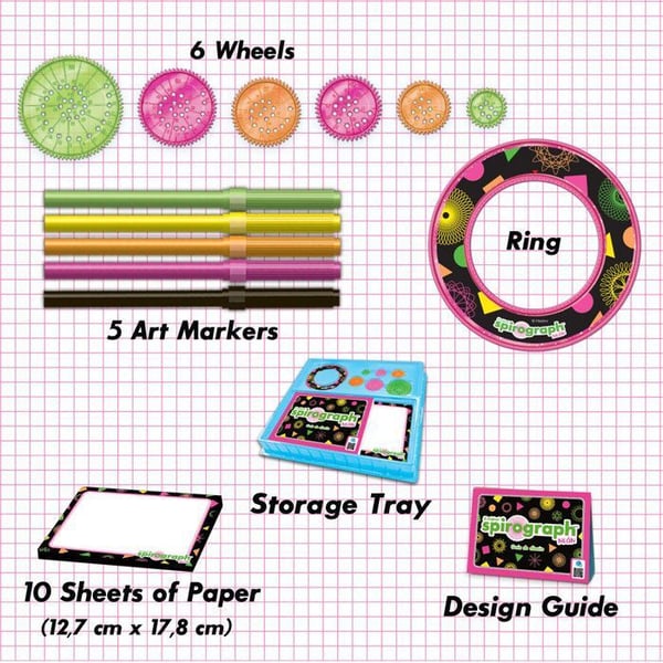 Ritningskit - Spirograph - 24 delar - Neonmarkörer - För barn 8 år och äldre