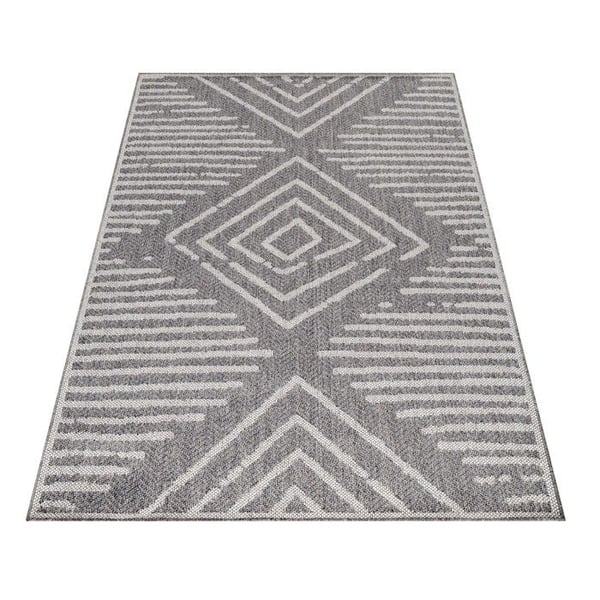 Grå matta med randiga rutmönster i sisal för inomhus- och utomhusterrasser, balkong, kök, vardagsrum (Dimension: 160x230 cm)