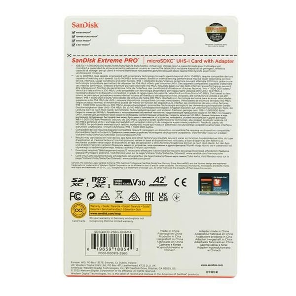 Minneskort - SanDisk - Extreme Pro - 256Go - Hastighet 200MB/s - UHS-I U3 V30