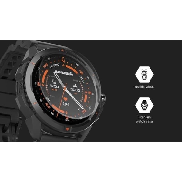 Hammer Watch 2 Smartwatch, AMOLED-skärm med Gorilla Glass, GPS, 530 mAh, upp till 13 dagars batteritid, Sportläge, Integrerad ficklampa