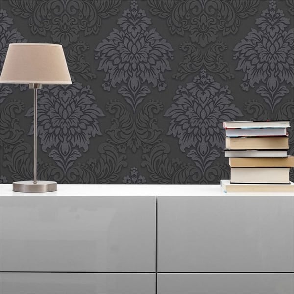 Barocktapet Gioele M1-No.258 Svart Silver Tapet med ornamenter