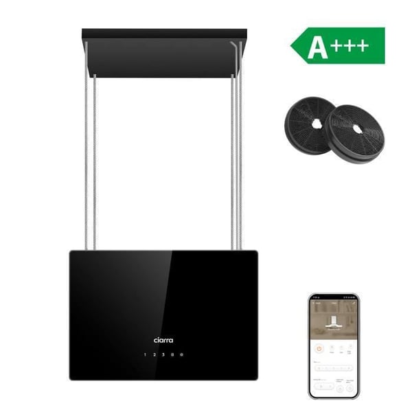 CIARRA A+++ Island Recycling Hood 48cm 700M3/H Wi-Fi & Touch Silent Booster LED-skärm 2st Active Filter Black