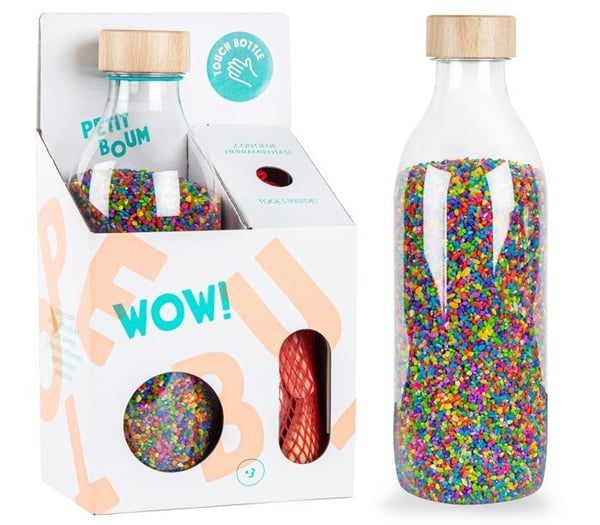 Sensorisk flaska - PETIT BOUM - Touch Rice - 1 L - Vit/Brun - Återvinningsbar PET-plast