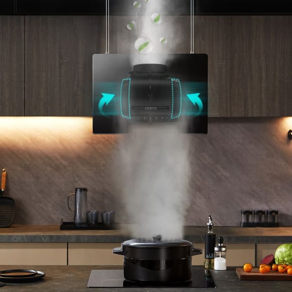 CIARRA A+++ Island Recycling Hood 48cm 700M3/H Wi-Fi & Touch Silent Booster LED-skärm 2st Active Filter Black