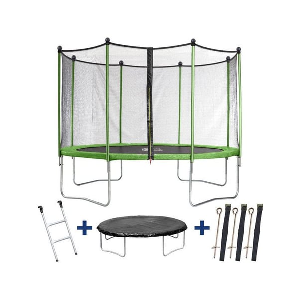 Trampolin Yoopi 2 LUXE - Ø 3,65 m - Med nät + stege + täckning + förankringskit