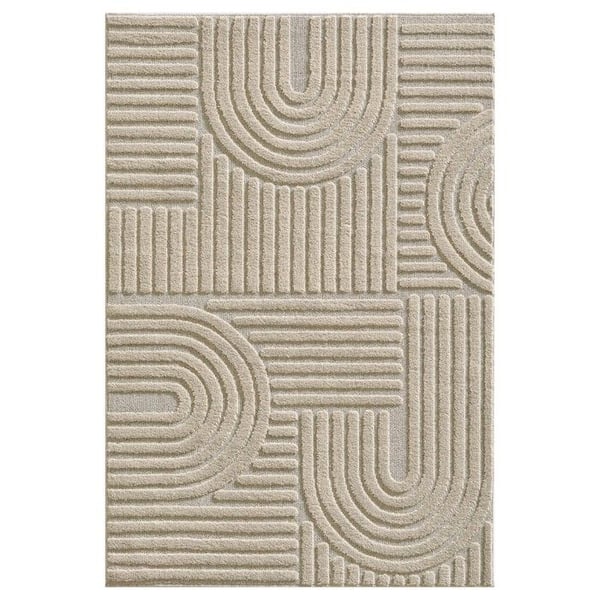 Ayyildiz Modern design matta Beige 120 cm rund långhårig, bohemisk skandinavisk stil, för vardagsrum, baksida i jute