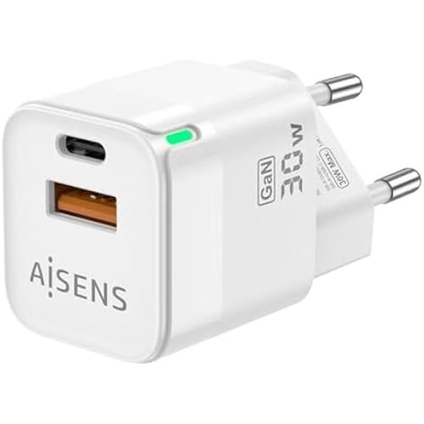 Laddare - AISENS - GAN - 30W - 1XUSB-C PD3.0 - 1XUSB-A QC3.0 - Vit