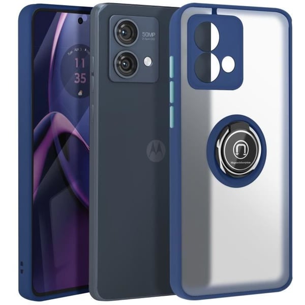 Coque för Motorola Moto G84 Metallring Video Stöd Blå Natt