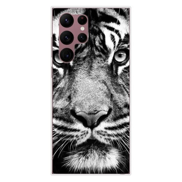 Siliconett skal - Kompatibel med Samsung Galaxy S22 Ultra - design med hvit og svart tiger