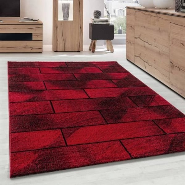 Modern Design Mat vägg i optisk sten korta hår Svart Röd (120x170 cm)