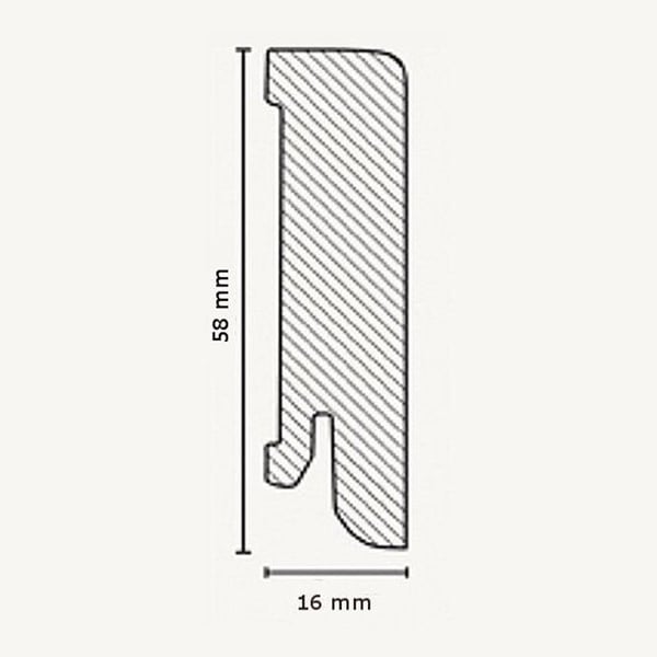 PROVISTON MDF-sockel 16 x 58 x 2500 mm ek att limma, skruva &amp; spikbelagd MDF-kärna 62,5 meter | 25 stycken