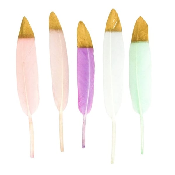 Plume - MEGACREA DIY - Set med 24 - Pastellfärg - Gyllene spets - 14 cm