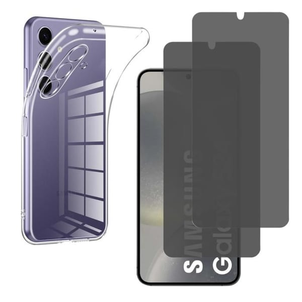 Skyddsfodral och skyddsglas - Phonillico® - Samsung Galaxy S24 - Svart - Anti-spion - Repbeständig