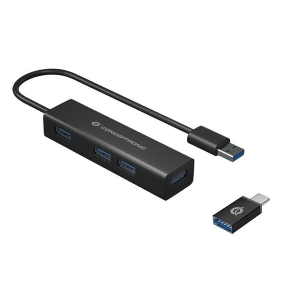 USB-hubb - CONCEPTRONIC - HUBBIES06B - 4 portar - USB 3.2 Gen 1 - Plug and Play