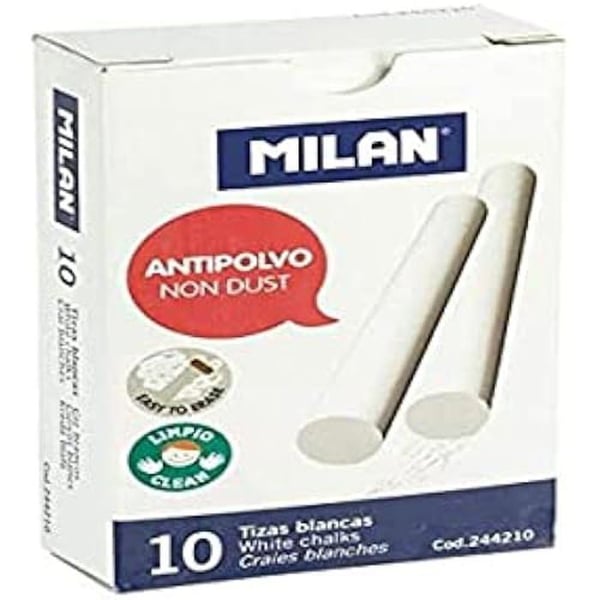 Craies - MILAN - 10 dammfri kritor - Kalciumkarbonat - Vita - För barn