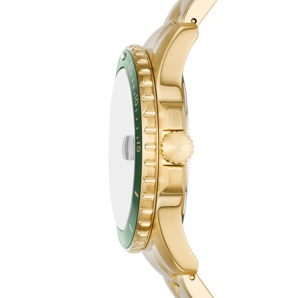 Fossil Watch - Herr - FS6030 - Guld Rostfritt Stål - 42 mm - Grön - Stålarmband - 10 bar