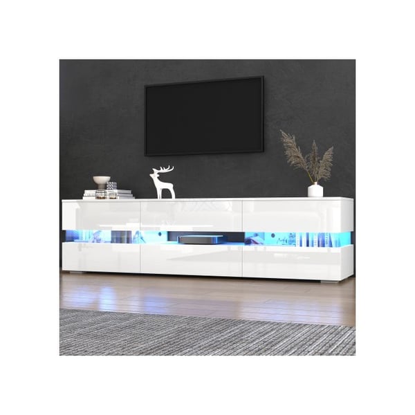 Moderne hvid glans TV-møbel, 160x39x45 cm, med LED-belysning, 2 døre, 1 skuffe