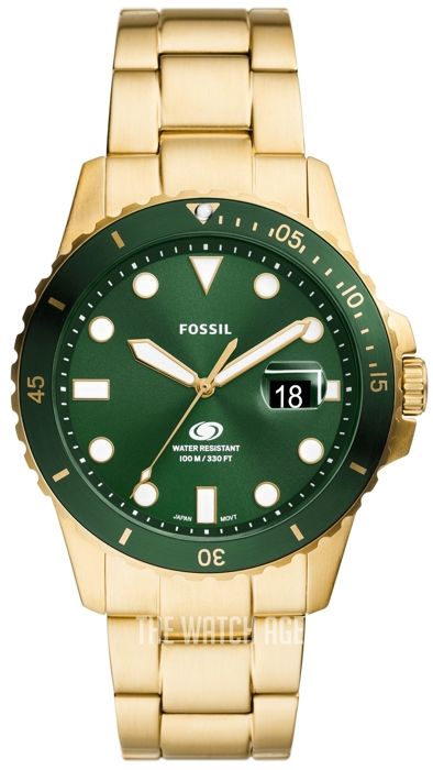Fossil Watch - Herr - FS6030 - Guld Rostfritt Stål - 42 mm - Grön - Stålarmband - 10 bar