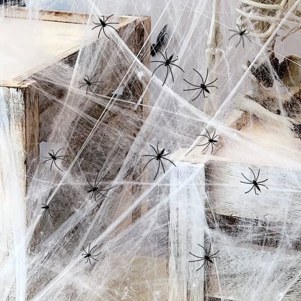 Halloween Spindelväv - 700 F² - 100G - 20 Spindlar - Återanvändbar - Polyester/Bomull