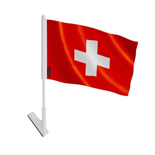 Självhäftande flagga från Schweiz – 14 x 21 cm – Mjuk polyester – Lätt att klistra – 1 styck – Pixelforma