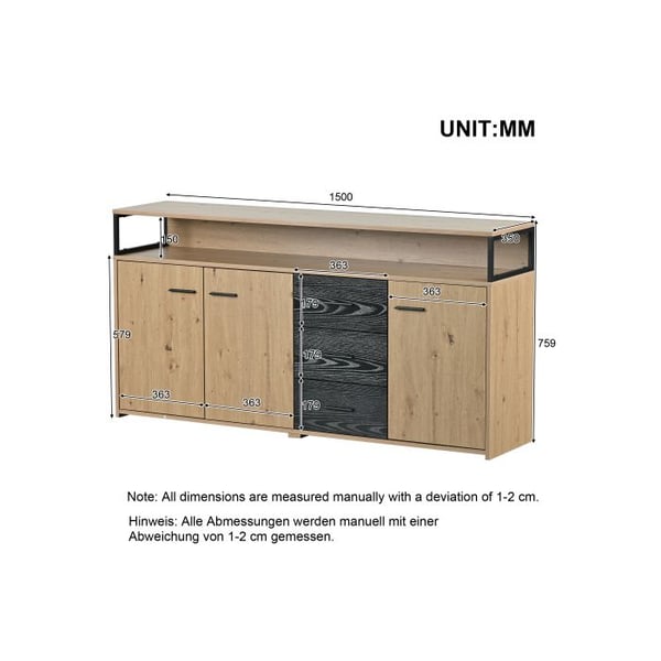 Buffet - MUVOE - 150x35x75.9 cm - 3 skuffer - 3 døre - Brun
