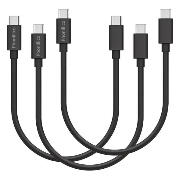 Lot 3 Kablar 20cm USB-C USB-C Svart för Realme X2 / X2 Pro / X3 SuperZoom / XT / X50 Pro 5G Phonillico®