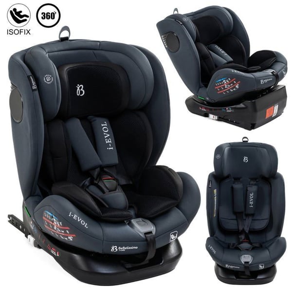 Bebelissimo - Isofix bilbarnstol - 360° vridbar - 40-150 cm - 0-36kg i- Evol - mörkgrå