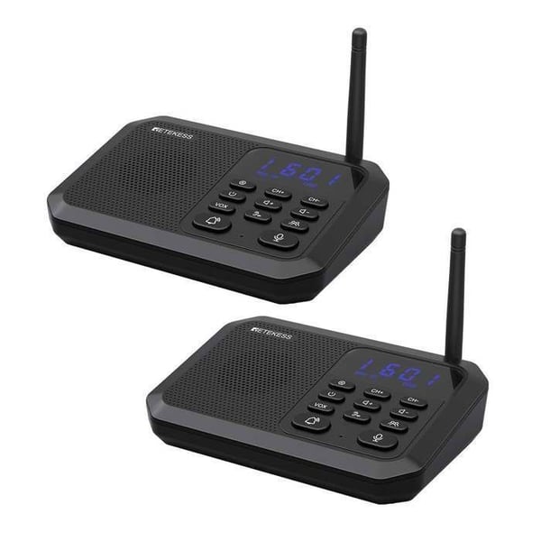 Retekess TH201 Trådlöst tvåvägs intercomsystem, 1 mile / 2 km avstånd, Över 1500 kanaler, Lämplig för äldre