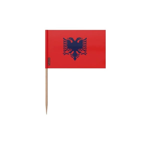 Tandpetare Albaniens flagga - 10 cm - 100 stycken - Plastisk, självhäftande - Bambuspinne - Pixelforma