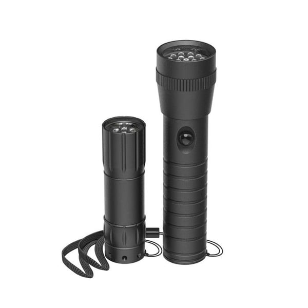 LED ficklampa "FL-DUO", med batterier, aluminium, set med 2