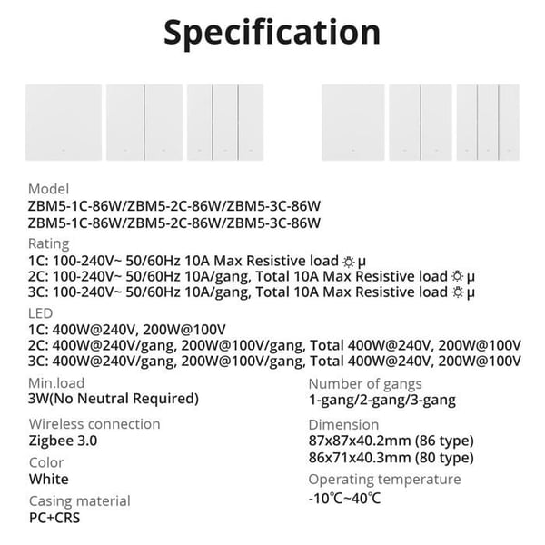 SONOFF Zigbee ZBM5-3C-86W Smart väggbrytare