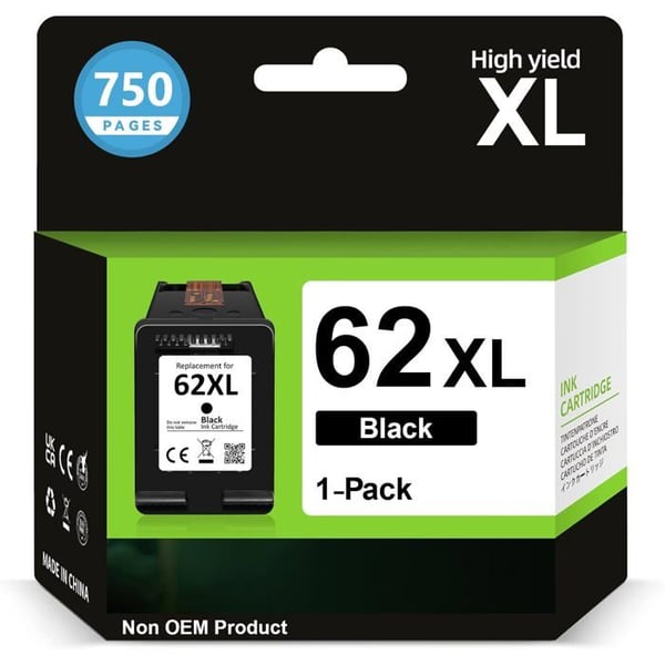 Cartouche 62 Noir Xl, Bläck 62 Xl Svart Ersättning För Bläckpatron Hp 62 Svart, Bläckpatron 62Xl För Officejet 200 25