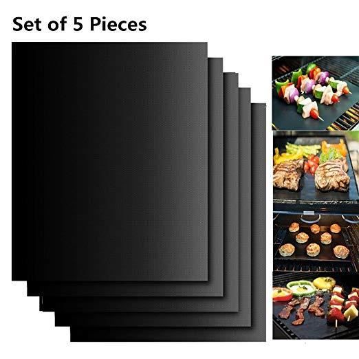 Set med 5 Bakmatta BBQ Grillmatta Bakarplåt 40*33cm för gas, kol och elektrisk grill 100% Anti-