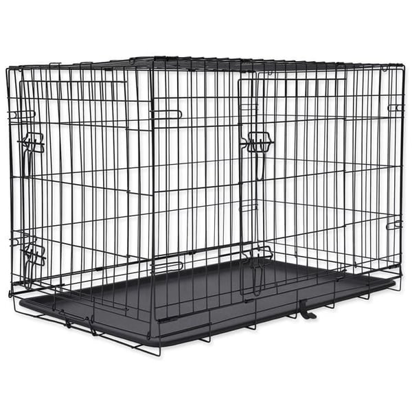 Hundbur - DOG - Fällbar L - 91x56x63 cm - 2 dörrar - Svart