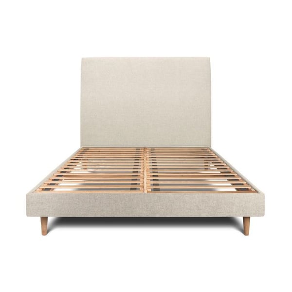 Säng 150x200cm med klädd huvudgavel och bäddmadrasskit Ljusbeige - Totalhöjd: 29cm
