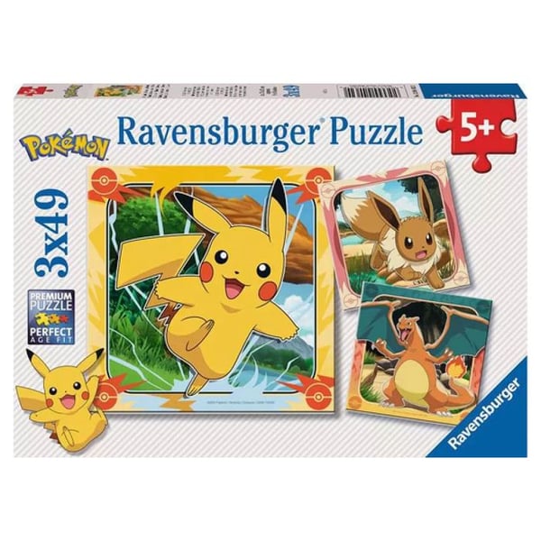 Pussel Barn - RAVENSBURGER - Set med 3 pussel 49 bitar - Pikachu, Dracaufeu, Evoli - Blandet - Från 5 år