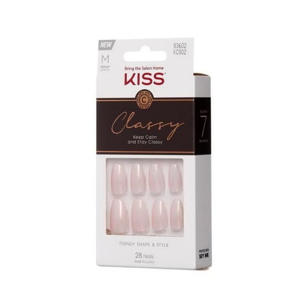 KISS NAILS CLASSIQUES Modell KCS02C Paket med 28 konstiga naglar - Klar manikyr, gelklister och tillbehör ingår