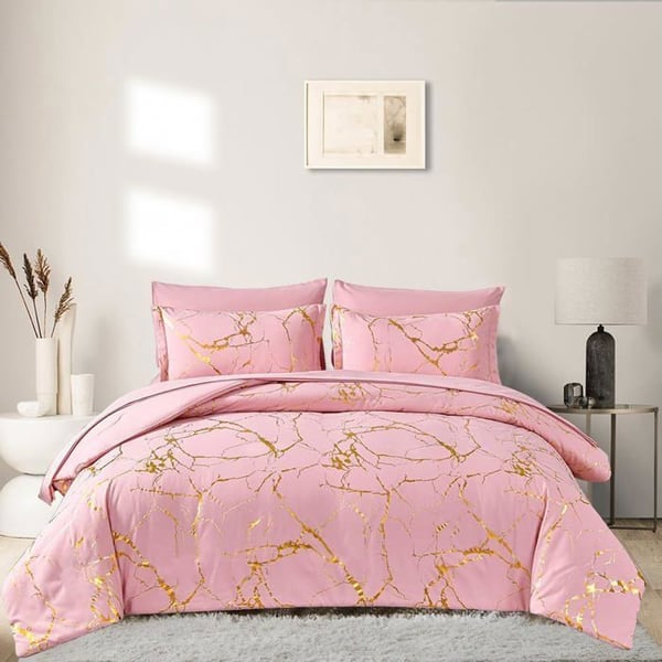 Sengesæt - GENERISK - Marmor Rosa - KING SIZE - Hypoallergenisk - Mikrofiber